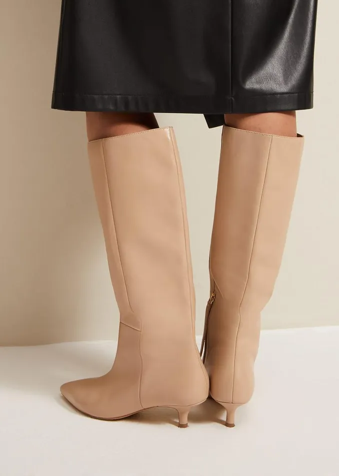 Phase Eight Boots Knee High Kitten Heel Boot Cream 8211 Women