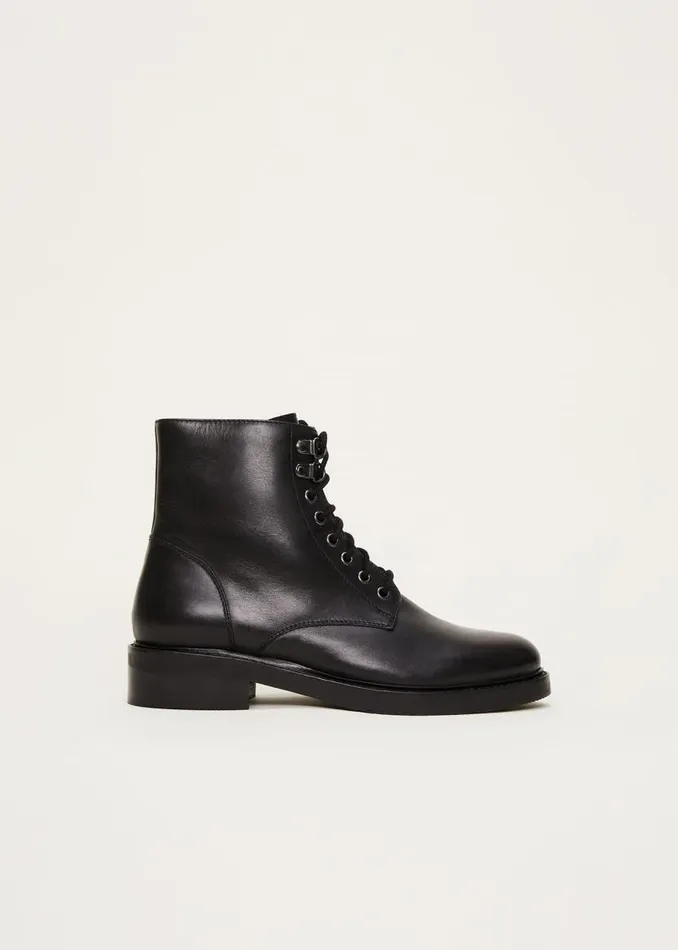 Phase Eight Boots Lace Up Leather Flat Boots Black 8211 Women