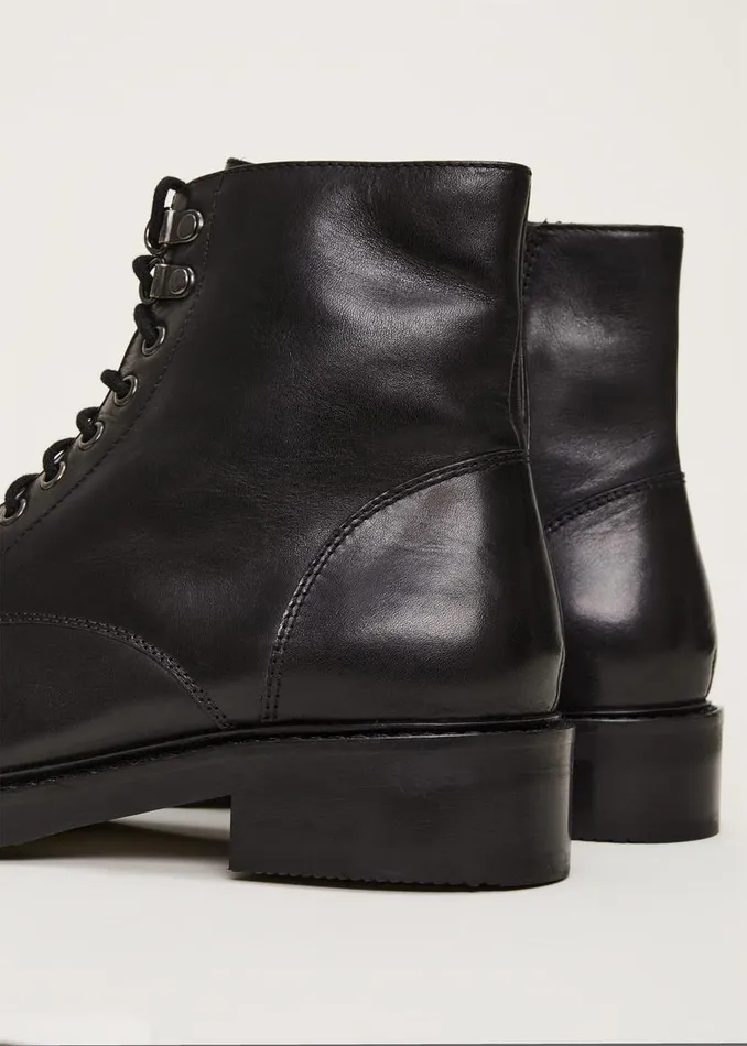Phase Eight Boots Lace Up Leather Flat Boots Black 8211 Women