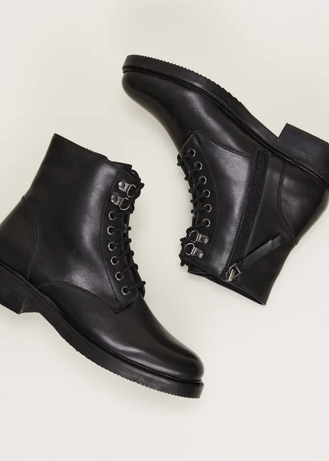 Phase Eight Boots Lace Up Leather Flat Boots Black 8211 Women