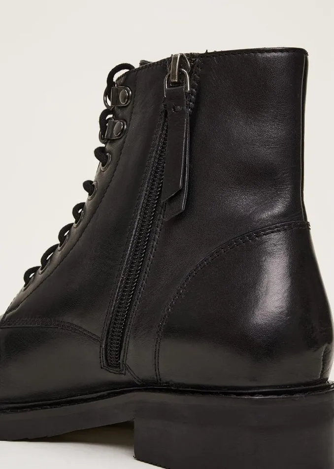Phase Eight Boots Lace Up Leather Flat Boots Black 8211 Women