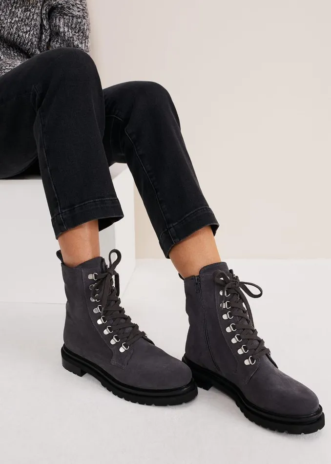 Phase Eight Boots Meladie Suede Lace Up Hiker Boot Grey 8211 Women