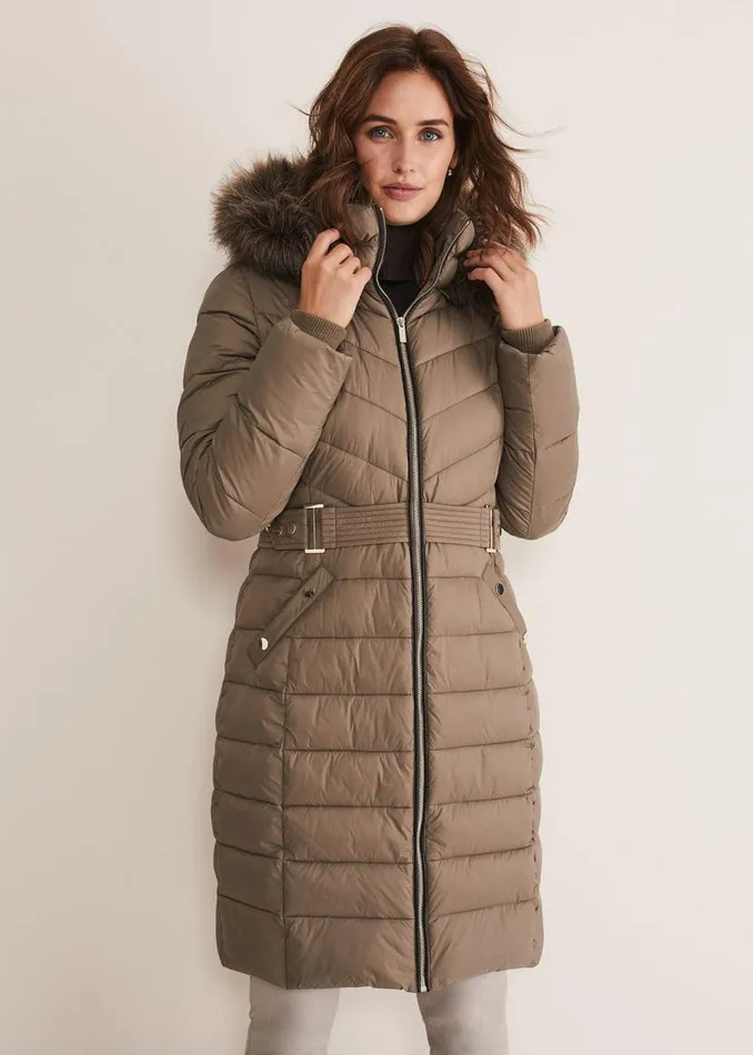 Phase Eight Coats Synthia High Shine Midi Puffer Stone 8211 Women