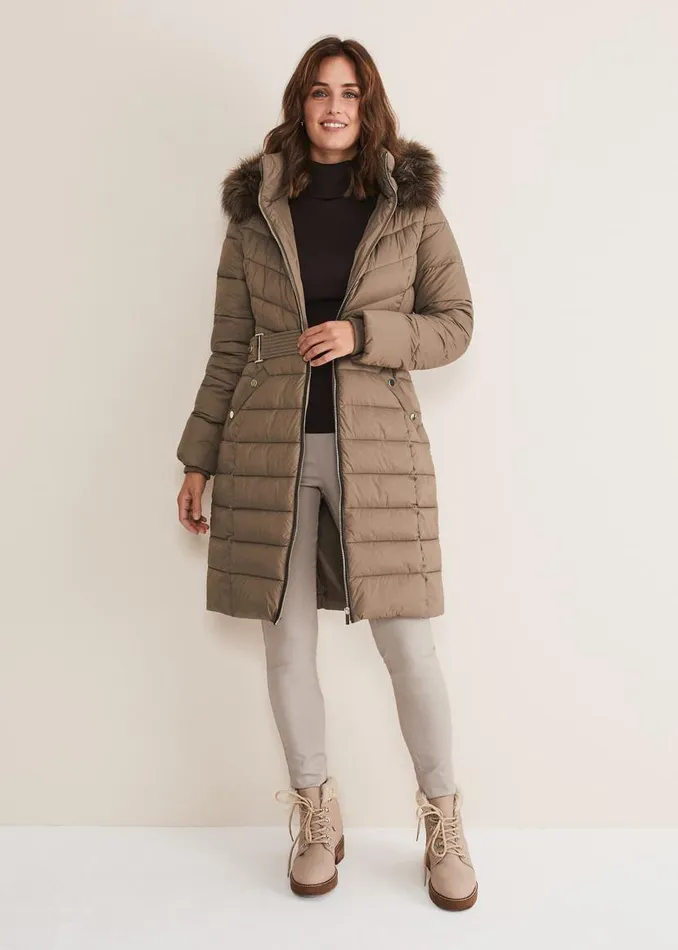 Phase Eight Coats Synthia High Shine Midi Puffer Stone 8211 Women