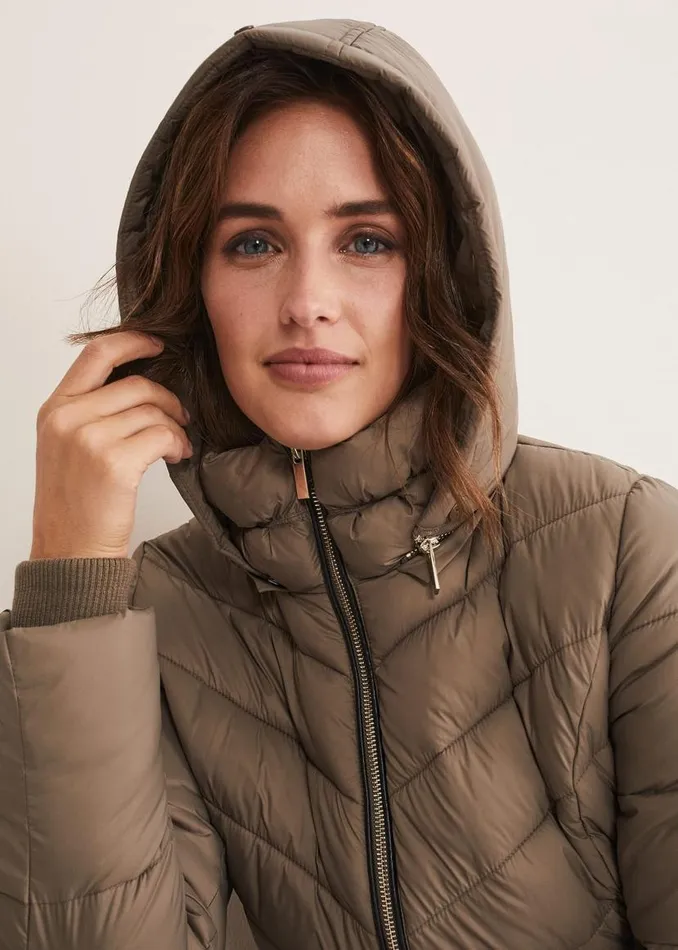 Phase Eight Coats Synthia High Shine Midi Puffer Stone 8211 Women
