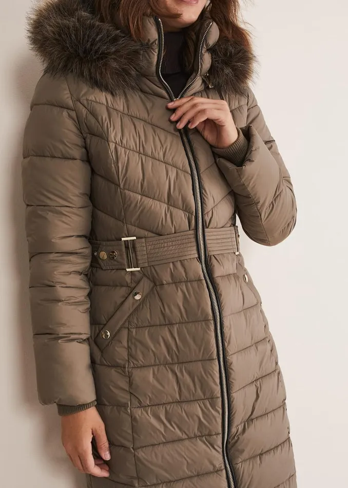 Phase Eight Coats Synthia High Shine Midi Puffer Stone 8211 Women