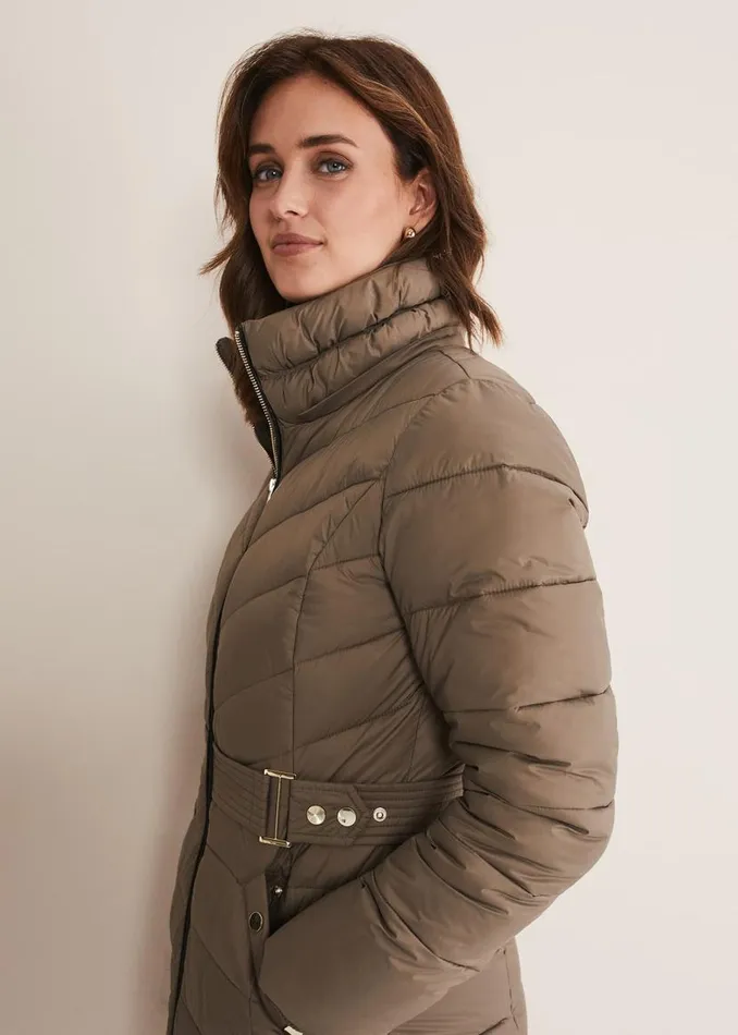 Phase Eight Coats Synthia High Shine Midi Puffer Stone 8211 Women