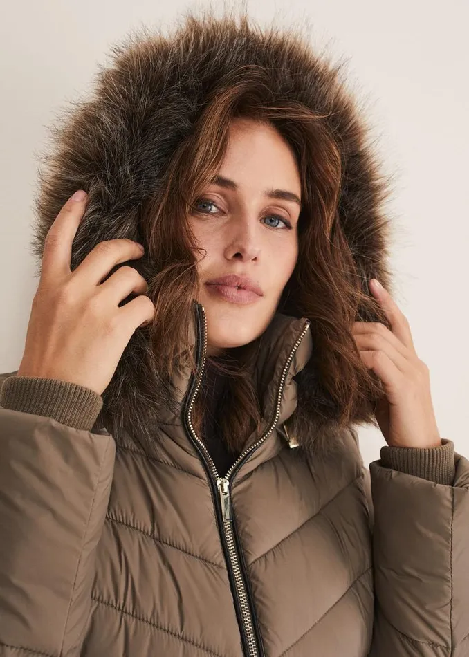 Phase Eight Coats Synthia High Shine Midi Puffer Stone 8211 Women