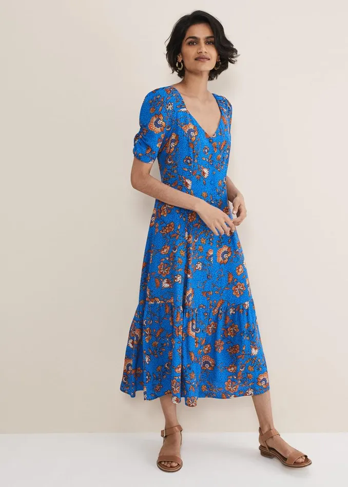 Phase Eight Dresses Adriel Paisley Midi Dress Bluesorange 8211 Women