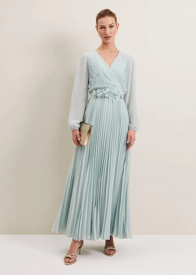 Phase Eight Dresses Alecia Pleat Maxi Dress Pale Blue 8211 Women