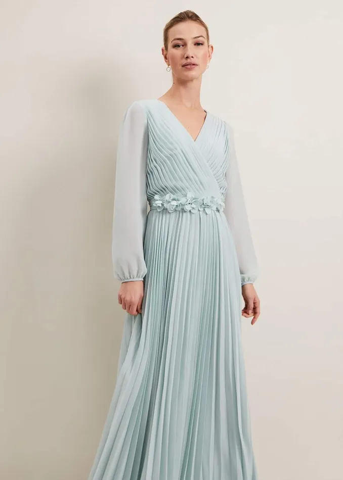 Phase Eight Dresses Alecia Pleat Maxi Dress Pale Blue 8211 Women