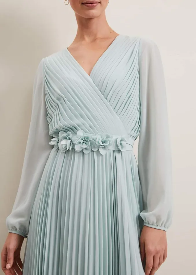 Phase Eight Dresses Alecia Pleat Maxi Dress Pale Blue 8211 Women