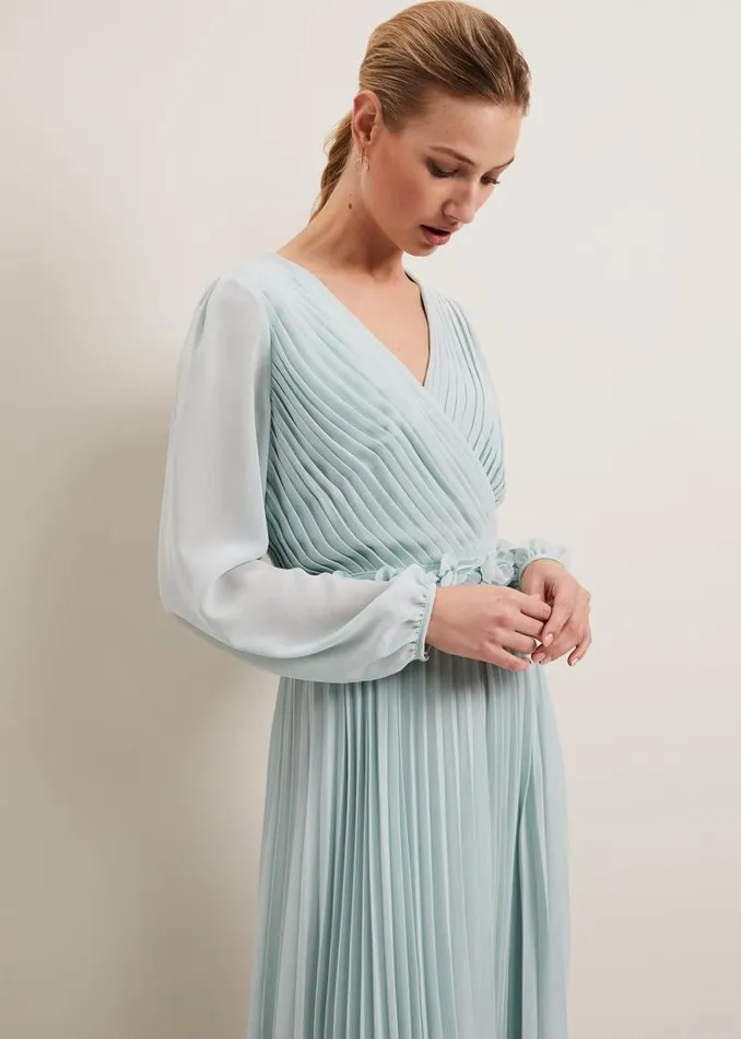 Phase Eight Dresses Alecia Pleat Maxi Dress Pale Blue 8211 Women