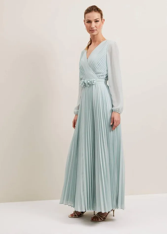 Phase Eight Dresses Alecia Pleat Maxi Dress Pale Blue 8211 Women
