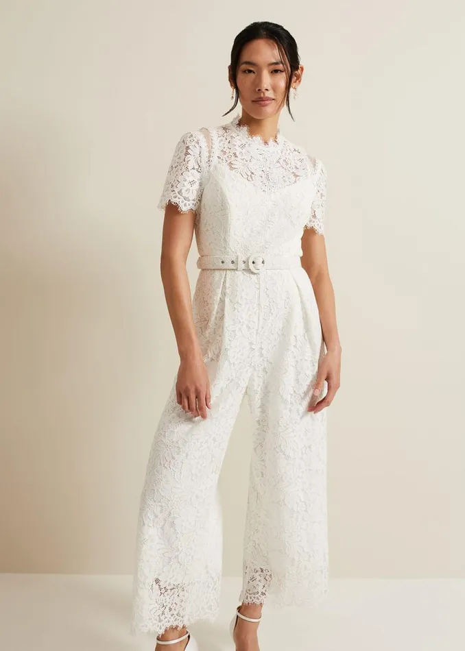 Phase Eight Dresses Amaliah Lace Jumpsuit Ivory 8211 Women