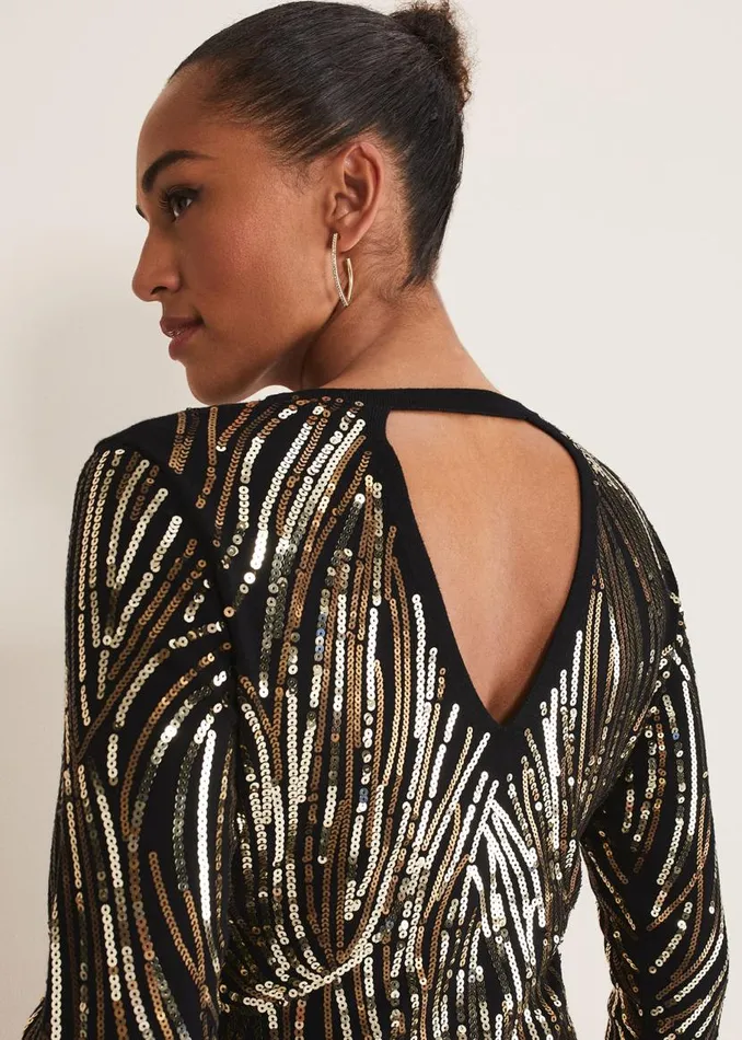 Phase Eight Dresses Anisa Open Back Sequin Knit Dress Blackgold 8211 Women