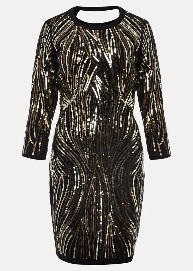 Phase Eight Dresses Anisa Open Back Sequin Knit Dress Blackgold 8211 Women