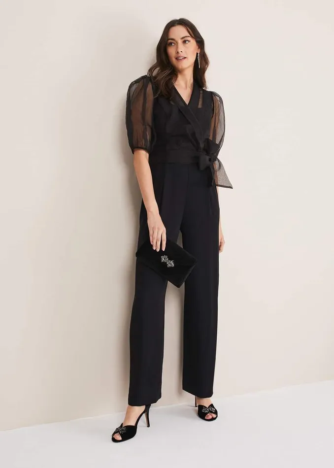 Phase Eight Dresses Brontie Puff Sleeve Wide Leg Jumpsuit Black 8211 Women