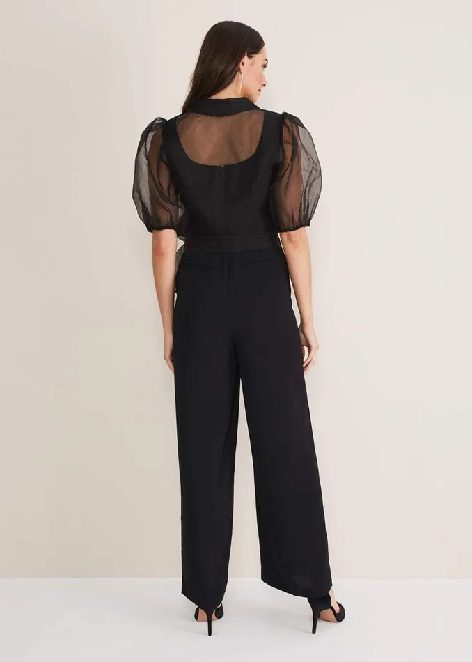 Phase Eight Dresses Brontie Puff Sleeve Wide Leg Jumpsuit Black 8211 Women