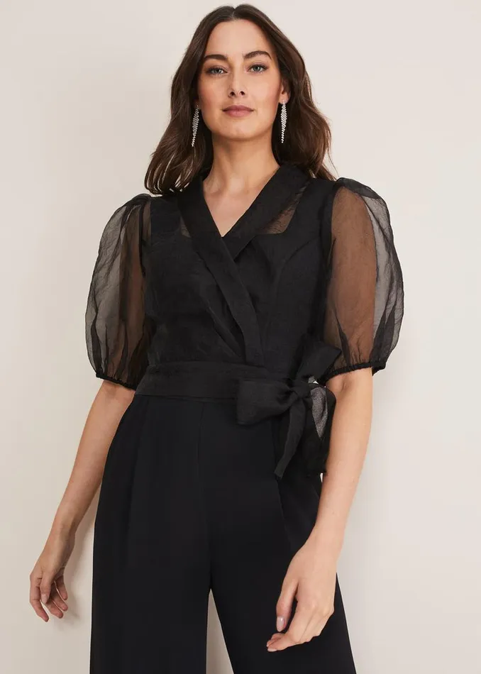 Phase Eight Dresses Brontie Puff Sleeve Wide Leg Jumpsuit Black 8211 Women