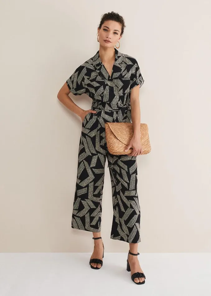 Phase Eight Dresses Constance Abstract Wide Leg Jumpsuit Blackwhite 8211 Women