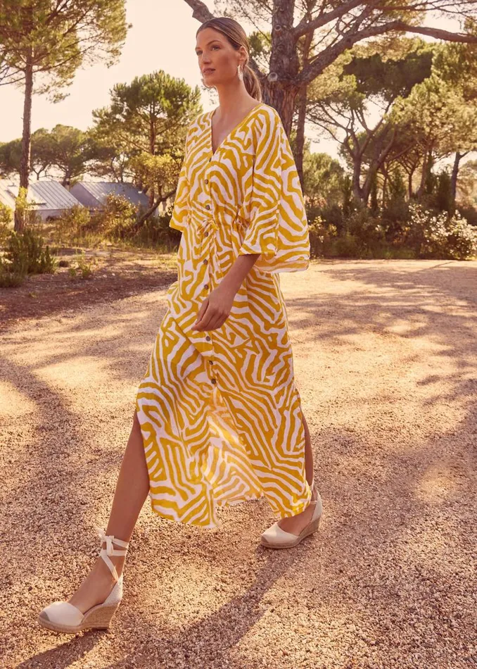 Phase Eight Dresses Dena Linen Zebra Print Maxi Dress Yellowwhite 8211 Women
