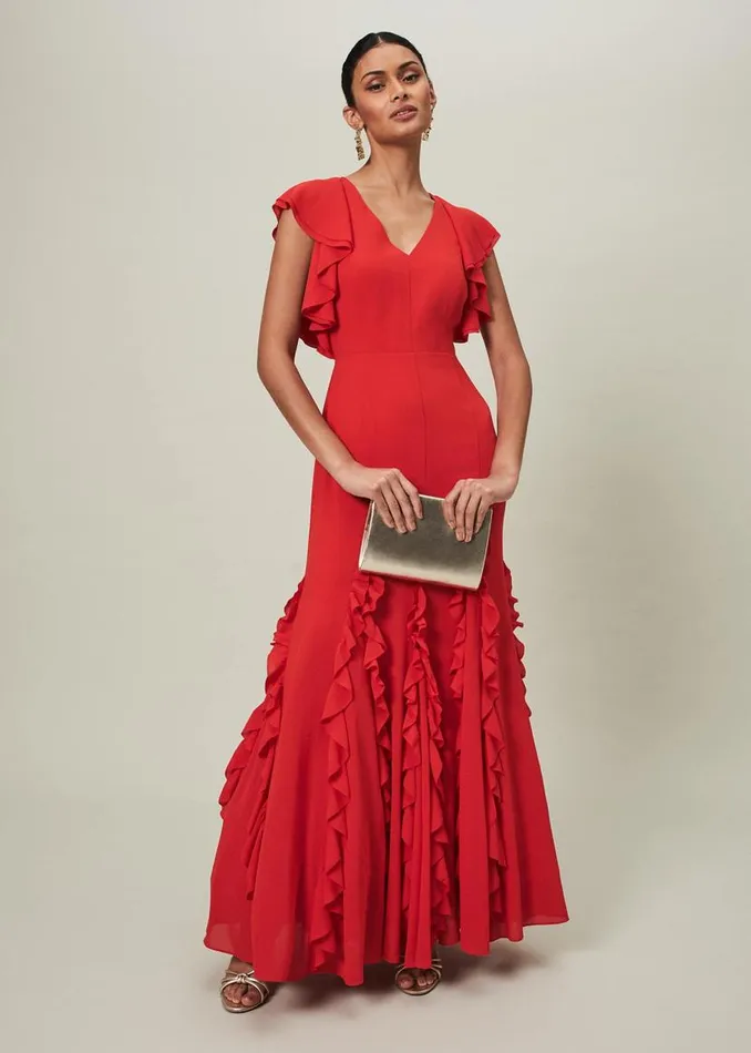 Phase Eight Dresses Donatella Ruffle Maxi Dress Scarlet 8211 Women