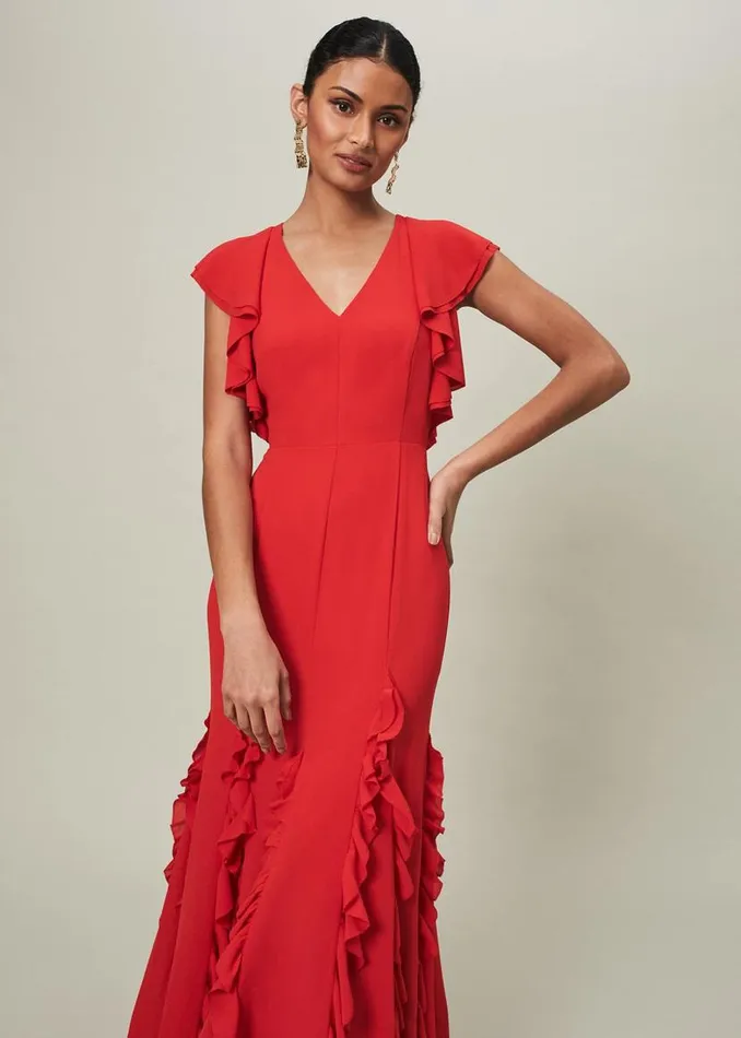 Phase Eight Dresses Donatella Ruffle Maxi Dress Scarlet 8211 Women