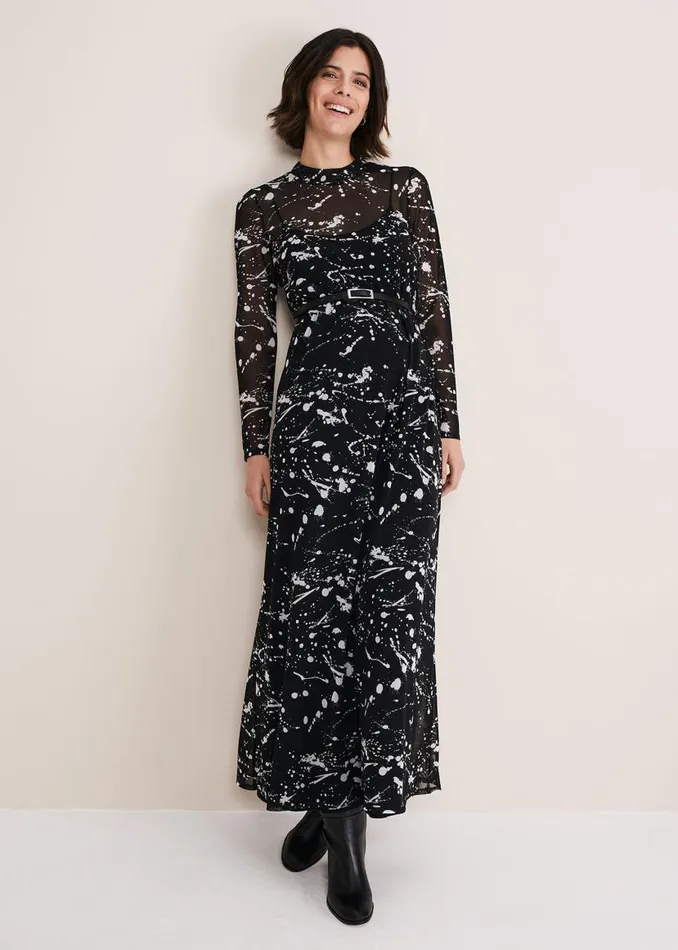 Phase Eight Dresses Elianna Splatter Long Sleeved Dress Blackivory 8211 Women