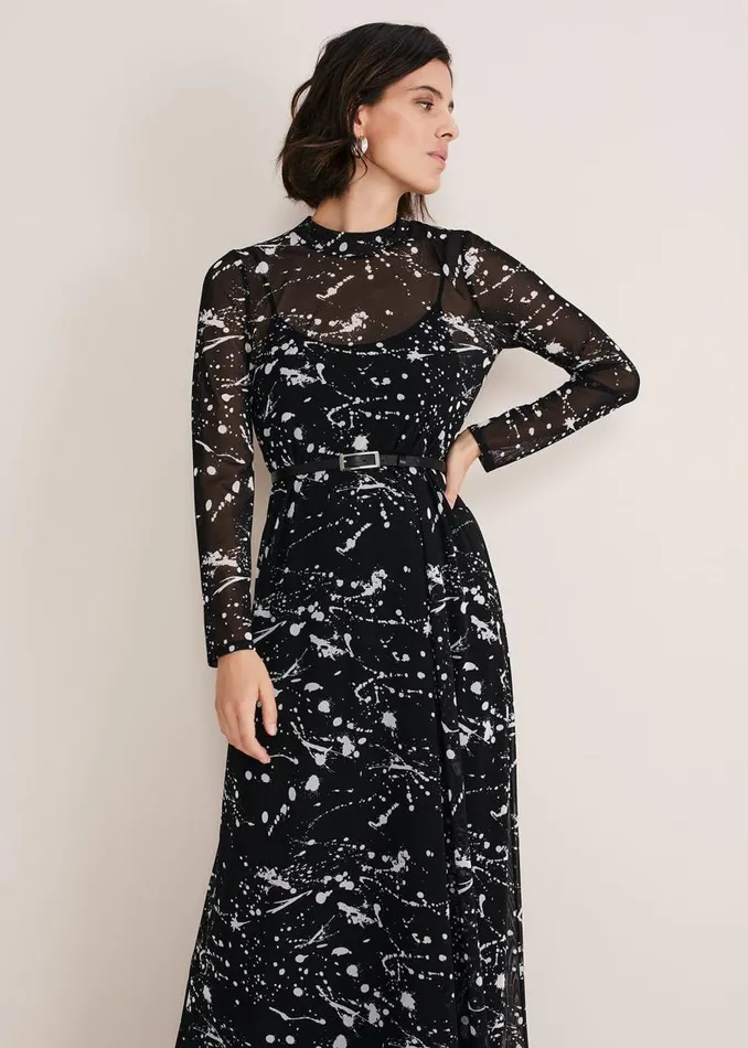 Phase Eight Dresses Elianna Splatter Long Sleeved Dress Blackivory 8211 Women Phase Eight Dresses Elianna Splatter Long Sleeved Dress Blackivory 8211 Women