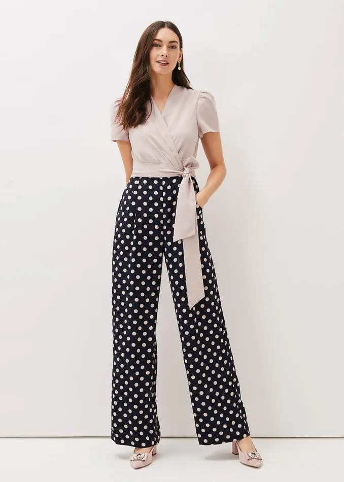 Phase Eight Dresses Eloise Spot Print Wide Leg Jumpsuit Navytaupe 8211 Women