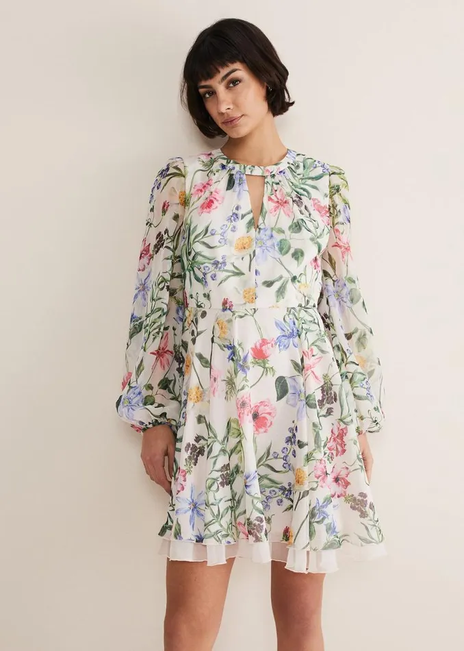Phase Eight Dresses Everleigh Chiffon Floral Mini Dress Ivorymulti 8211 Women