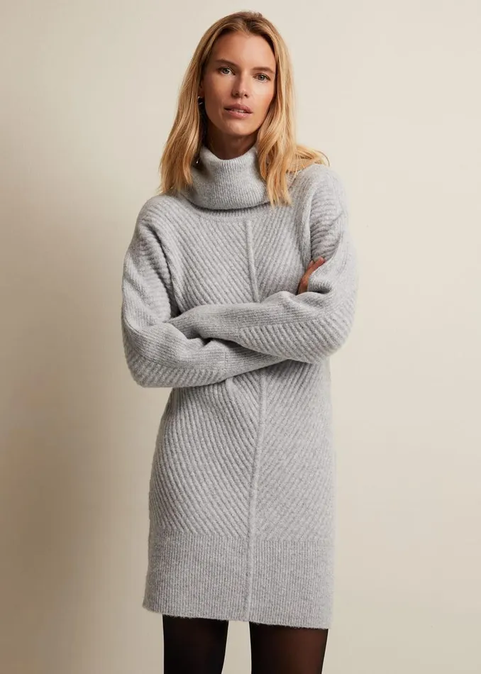 Phase Eight Dresses Fillipa Grey Knitted Tunic Mini Dress Grey 8211 Women
