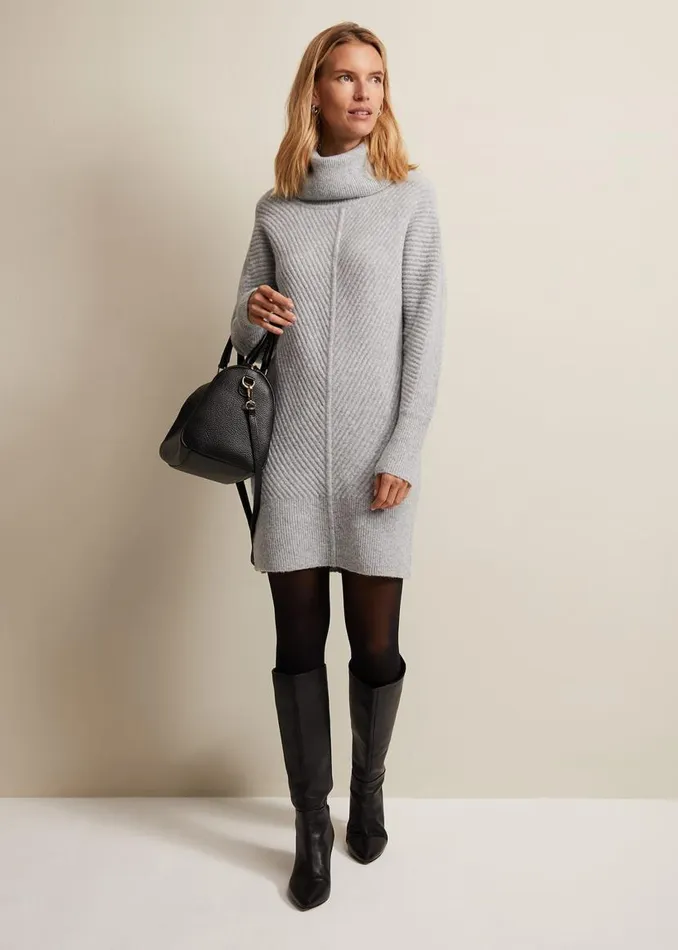 Phase Eight Dresses Fillipa Grey Knitted Tunic Mini Dress Grey 8211 Women