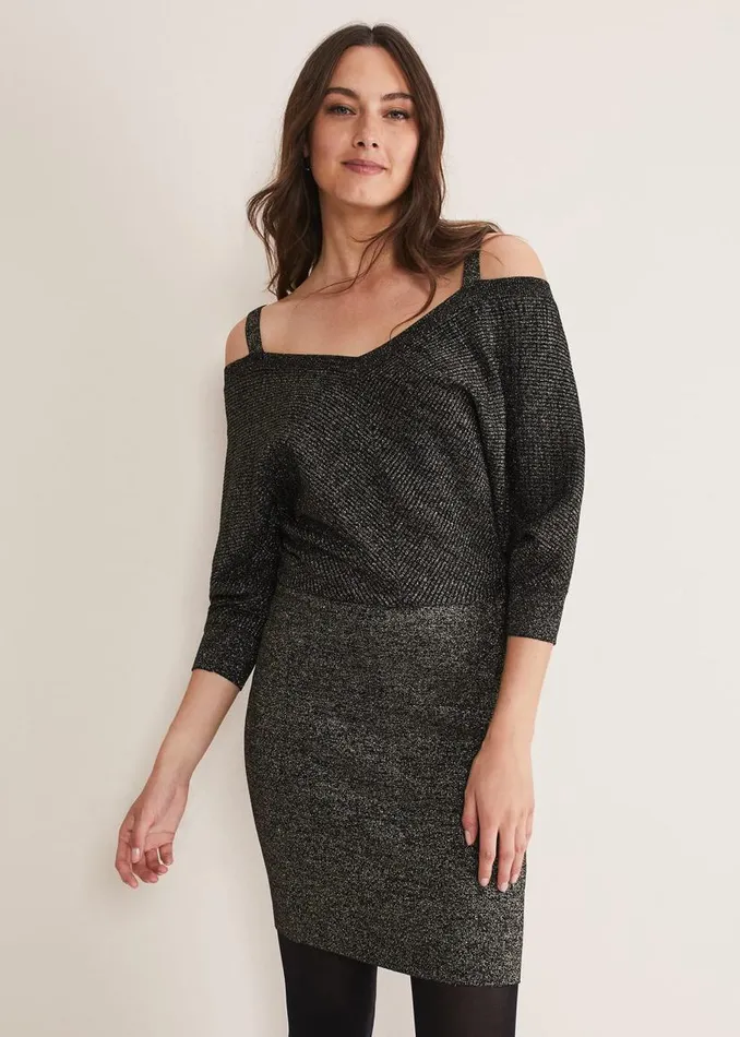 Phase Eight Dresses Florin Fitted Lurex Column Dress Blackgold 8211 Women