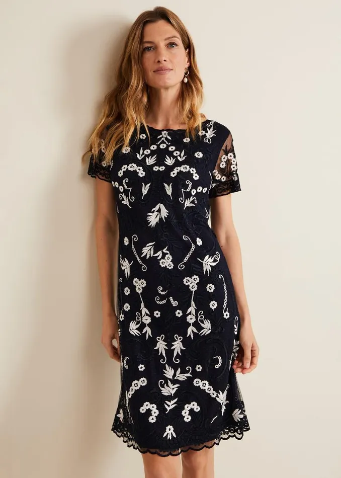 Phase Eight Dresses Florisa Embroidered Dress Navy 8211 Women