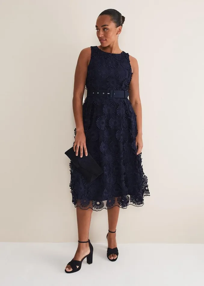 Phase Eight Dresses Flossy Lace Midi Dress Navy 8211 Women