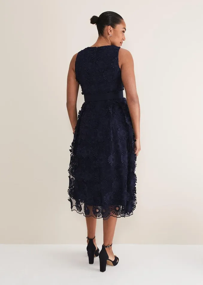 Phase Eight Dresses Flossy Lace Midi Dress Navy 8211 Women