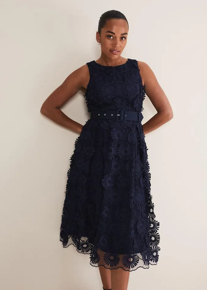 Phase Eight Dresses Flossy Lace Midi Dress Navy 8211 Women