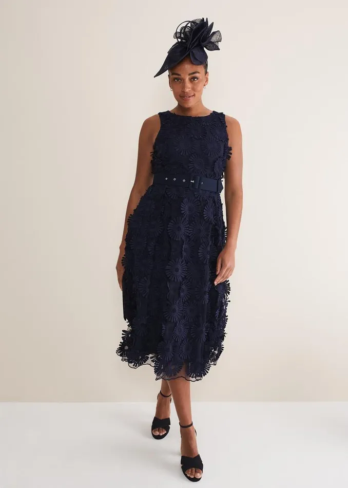 Phase Eight Dresses Flossy Lace Midi Dress Navy 8211 Women