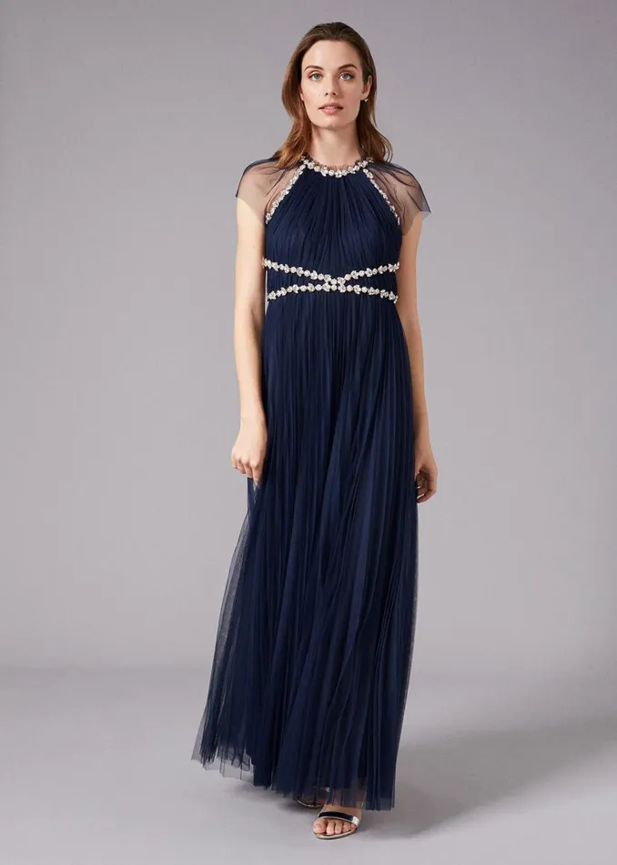 Phase Eight Dresses Gerona Pleated Tulle Dress Navy 8211 Women