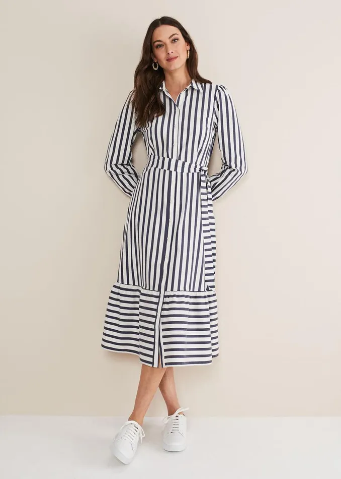 Phase Eight Dresses Henley Striped Midaxi Dress Navyivory 8211 Women