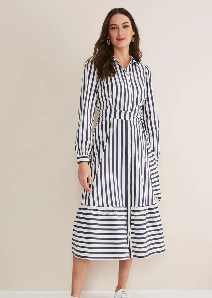 Phase Eight Dresses Henley Striped Midaxi Dress Navyivory 8211 Women
