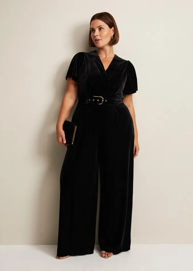 Phase Eight Dresses Holly Black Velvet Jumpsuit Black 8211 Women