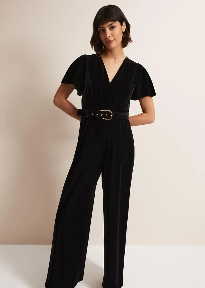 Phase Eight Dresses Holly Black Velvet Jumpsuit Black 8211 Women