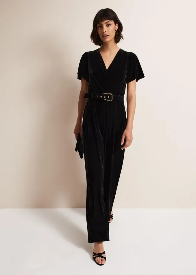 Phase Eight Dresses Holly Black Velvet Jumpsuit Black 8211 Women