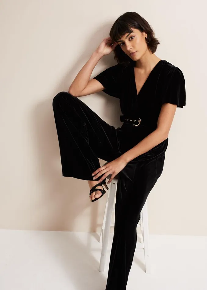 Phase Eight Dresses Holly Black Velvet Jumpsuit Black 8211 Women