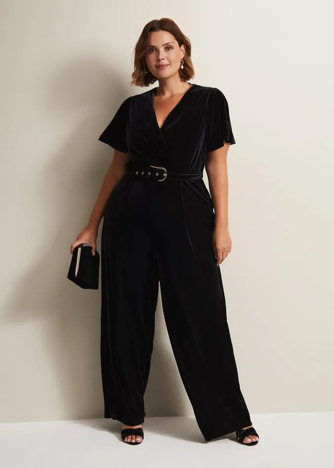 Phase Eight Dresses Holly Black Velvet Jumpsuit Black 8211 Women