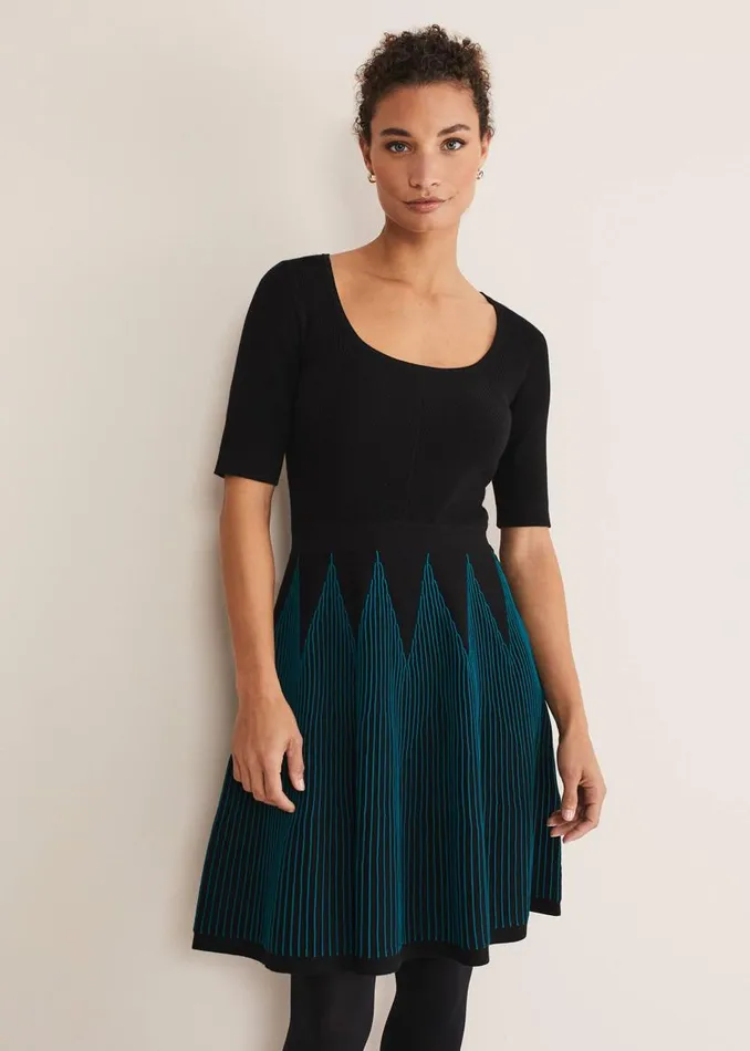 Phase Eight Dresses Isadora Knitted Mini Dress Blackmulti 8211 Women