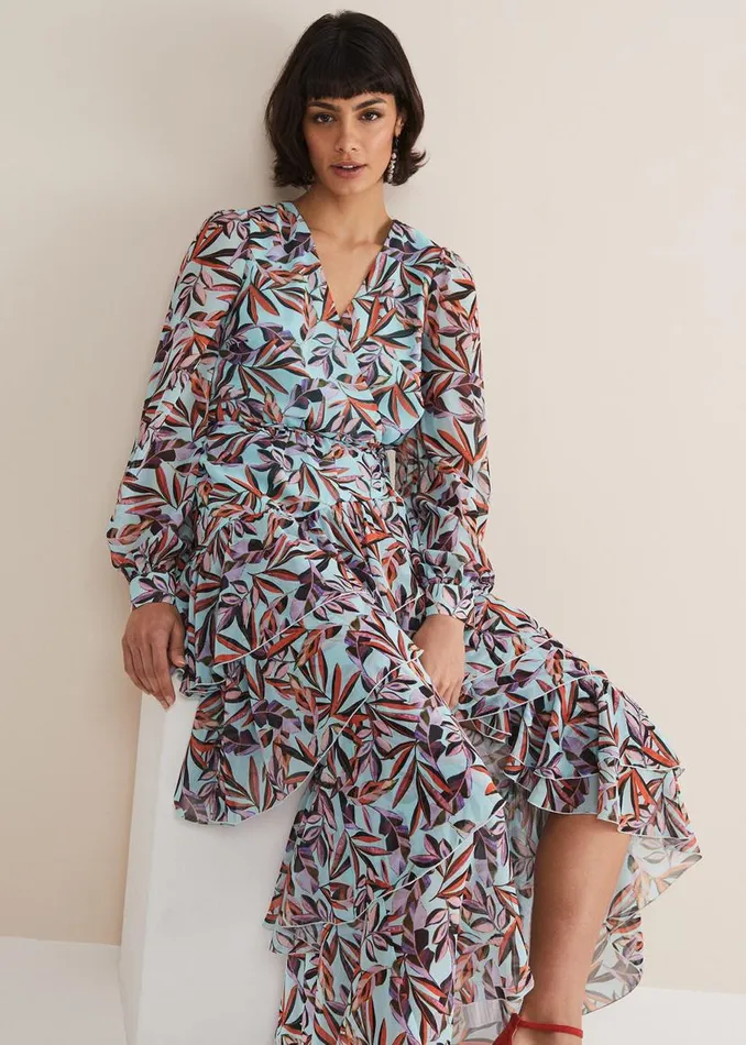 Phase Eight Dresses Jada Leaf Print Tiered Maxi Dress Aquamulti 8211 Women